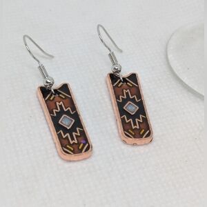 New Earrings Red & Black South Western Design Copper Colour Metal 1.5" Dangle